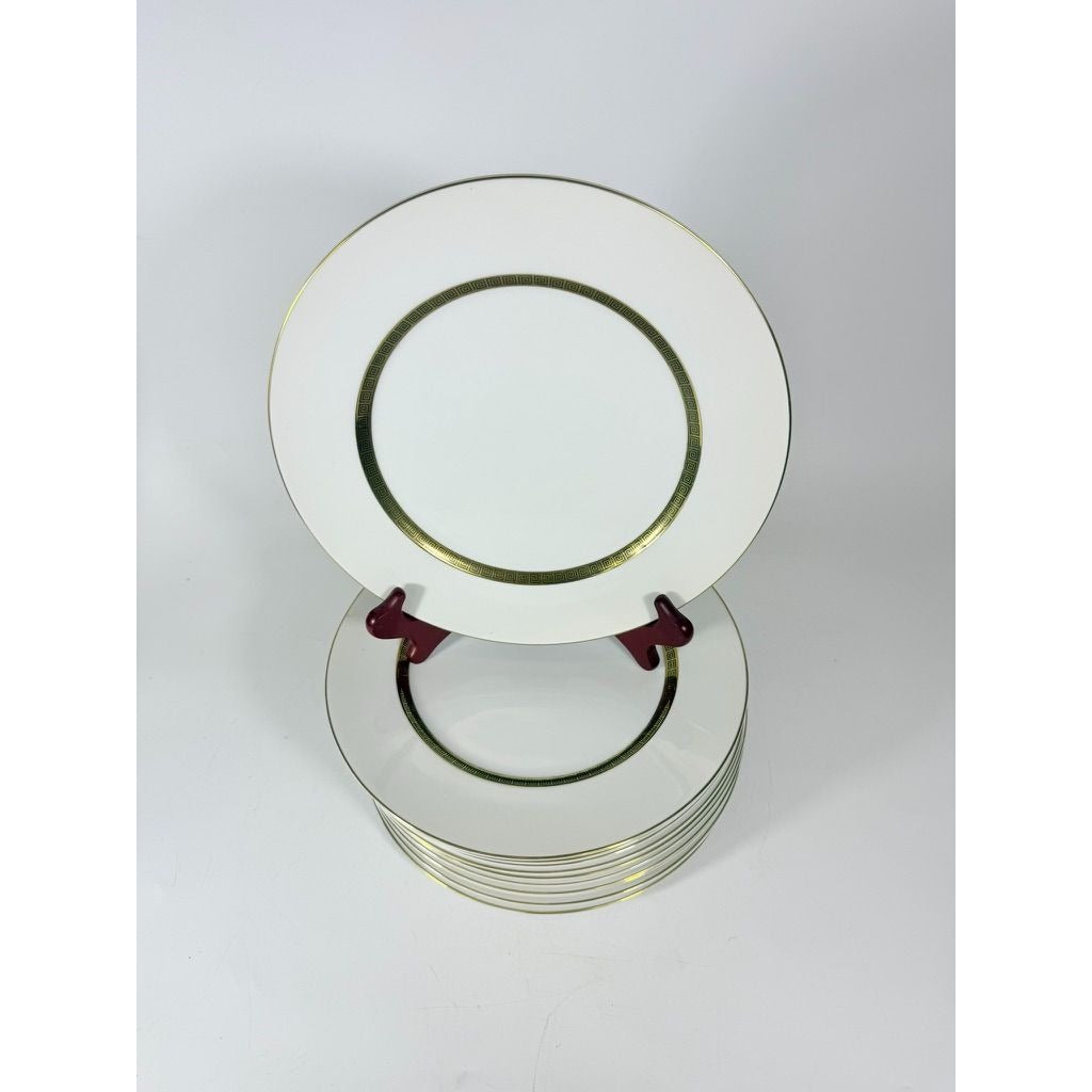 Dinner Plates Set11 Key Largo by Meito Black Greek Key On Gold Band Royal M Japan Replacement China Vintage Elegant Traditional C