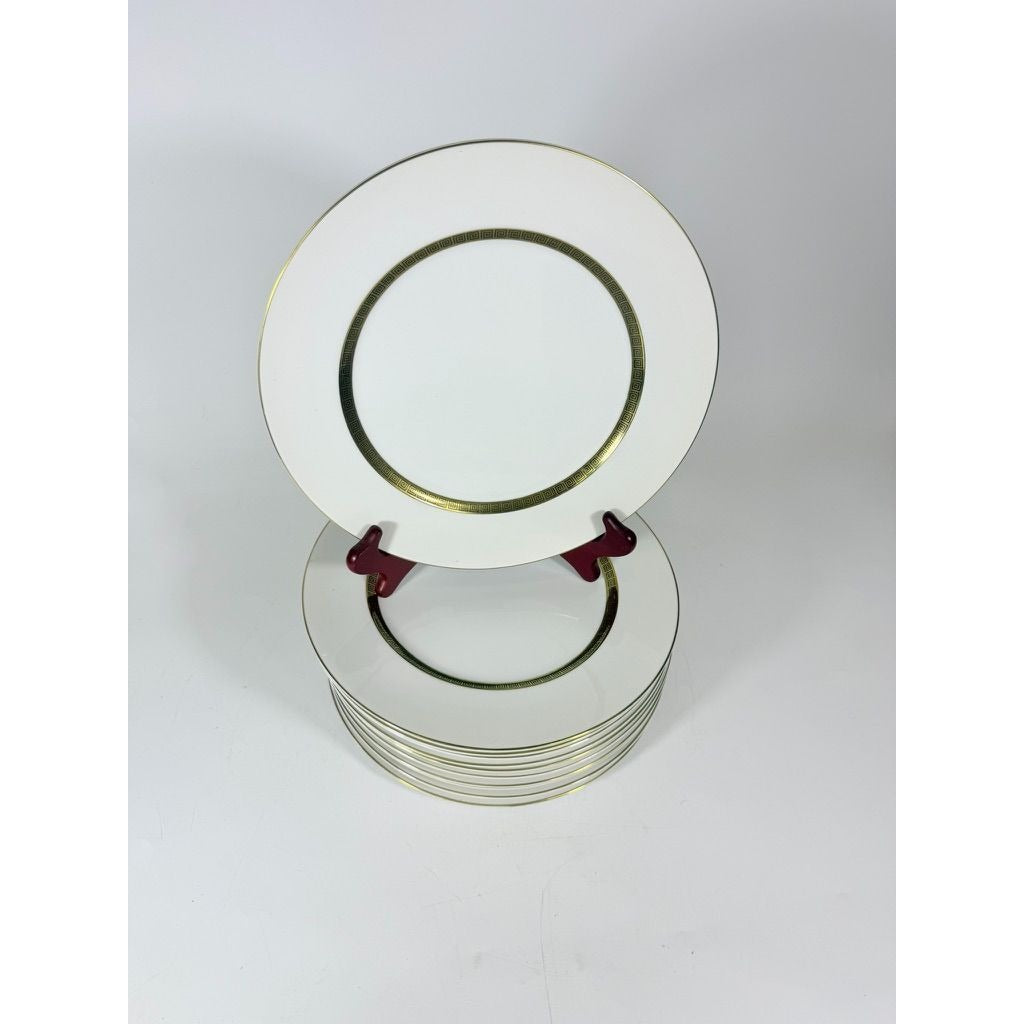 Dinner Plates Set11 Key Largo by Meito Black Greek Key On Gold Band Royal M Japan Replacement China Vintage Elegant Traditional C