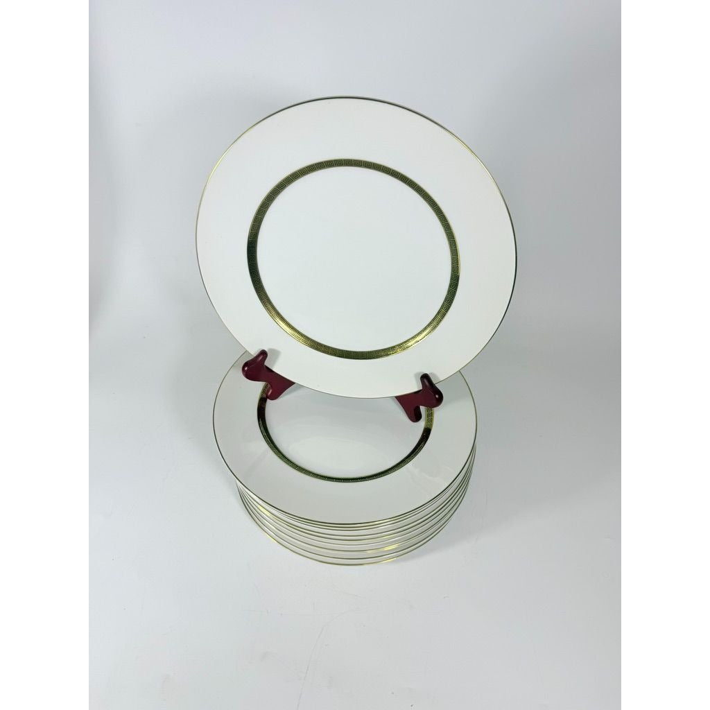 Dinner Plates Set11 Key Largo by Meito Black Greek Key On Gold Band Royal M Japan Replacement China Vintage Elegant Traditional C