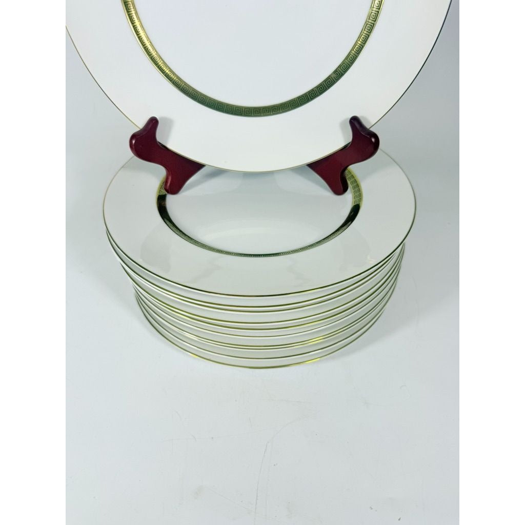Dinner Plates Set11 Key Largo by Meito Black Greek Key On Gold Band Royal M Japan Replacement China Vintage Elegant Traditional C