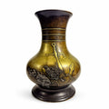 Brass Vase Antique Meiji Mixed Metal Bronze Japanese Inlaid Flowers Anchor War Souvenir Heavy Collectible Home Decor Decorative Accent