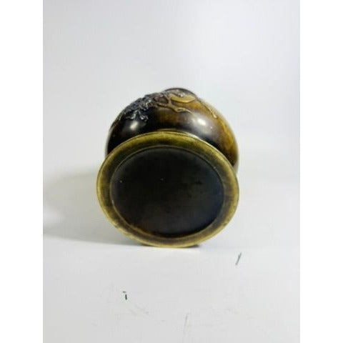 Brass Vase Antique Meiji Mixed Metal Bronze Japanese Inlaid Flowers Anchor War Souvenir Heavy Collectible Home Decor Decorative Accent