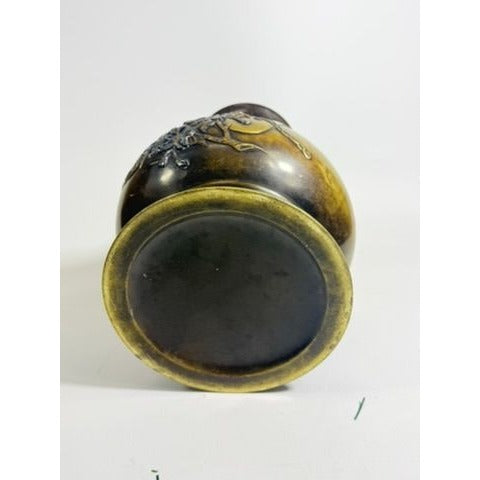 Brass Vase Antique Meiji Mixed Metal Bronze Japanese Inlaid Flowers Anchor War Souvenir Heavy Collectible Home Decor Decorative Accent