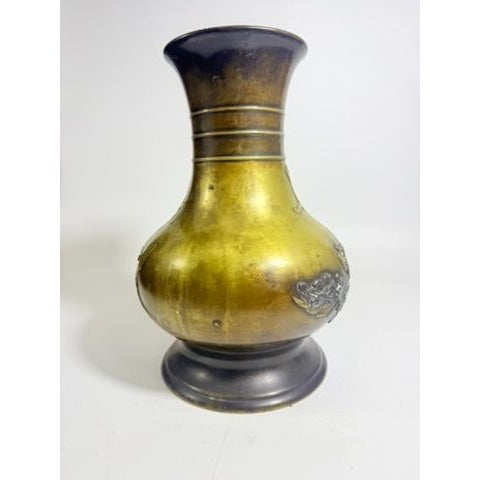 Brass Vase Antique Meiji Mixed Metal Bronze Japanese Inlaid Flowers Anchor War Souvenir Heavy Collectible Home Decor Decorative Accent