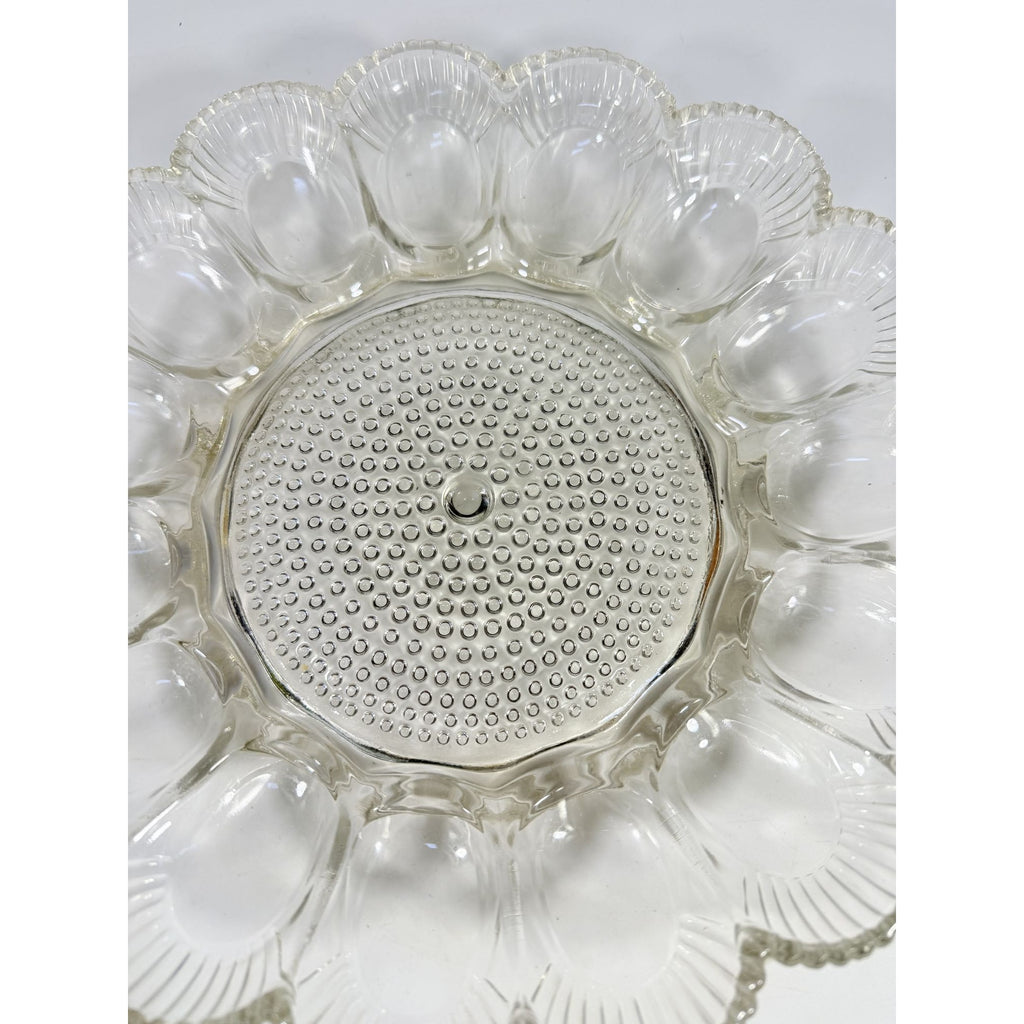 Deviled Egg Plate Platter Indiana Glass Clear Hobnail Vintage 15 Count  Serveware Hostess Party