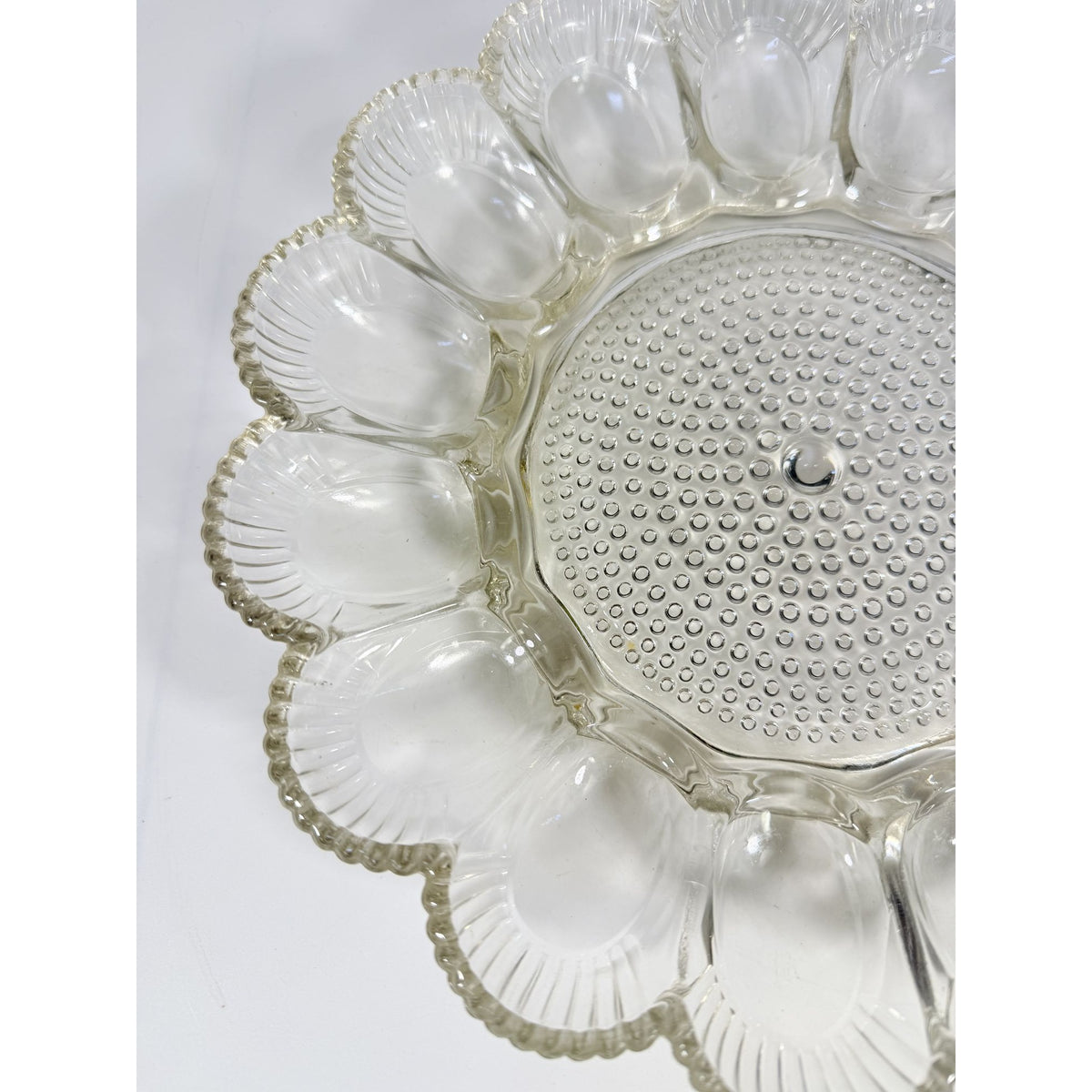 Deviled Egg Plate Platter Indiana Glass Clear Hobnail Vintage 15 Count  Serveware Hostess Party