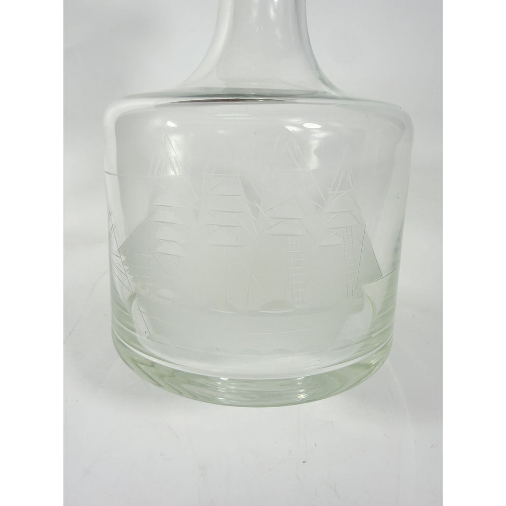 Decanter Toscany Etched Frosted Clipper Ship Mancave Barware Crystal Clipper Vintage Replacement Glassware Barware Nautical