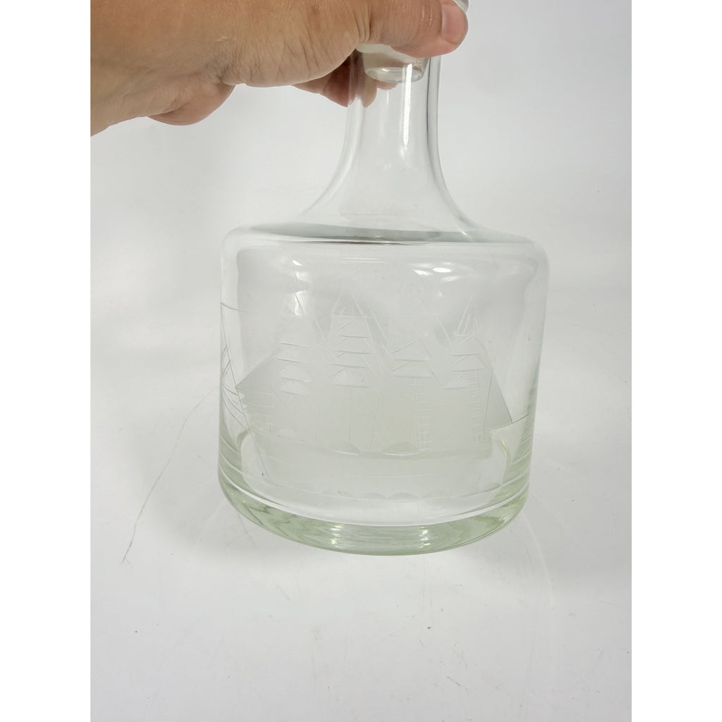 Decanter Toscany Etched Frosted Clipper Ship Mancave Barware Crystal Clipper Vintage Replacement Glassware Barware Nautical