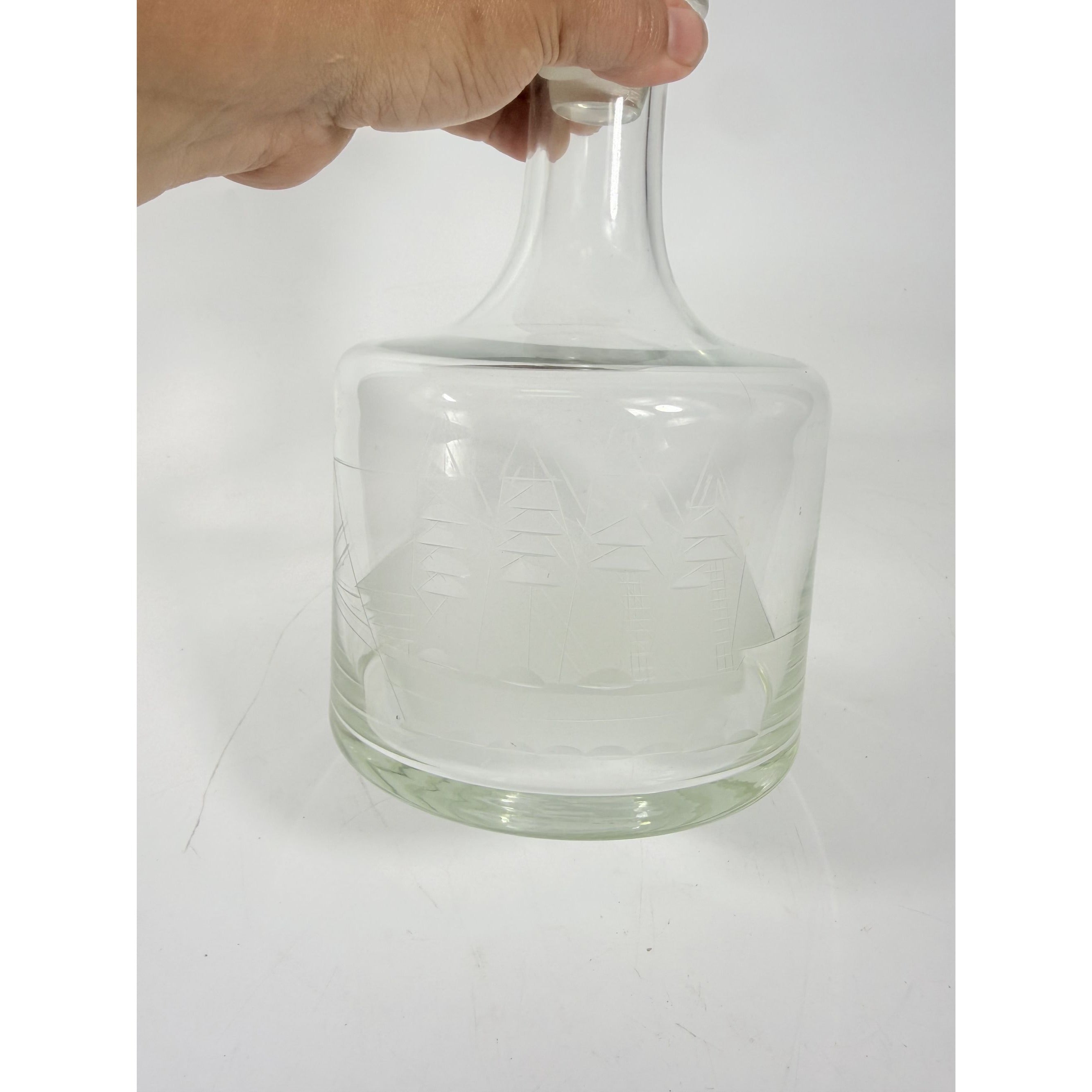 Decanter Toscany Etched Frosted Clipper Ship Mancave Barware Crystal Clipper Vintage Replacement Glassware Barware Nautical