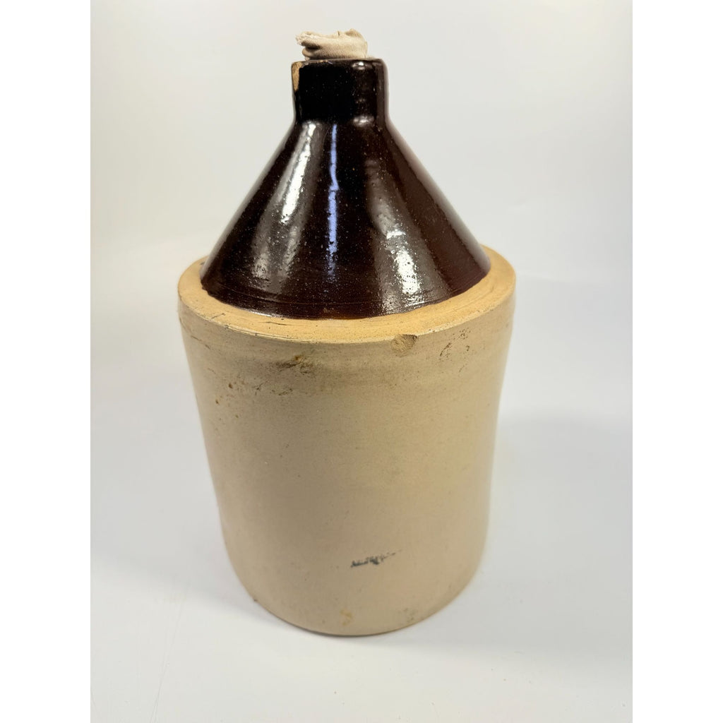Antique Stoneware Jug • Two-Tone Brown & Cream Crock • Rustic Farmhouse Decor • Primitive Pottery with Chips Farmhouse Primitve Granny Core