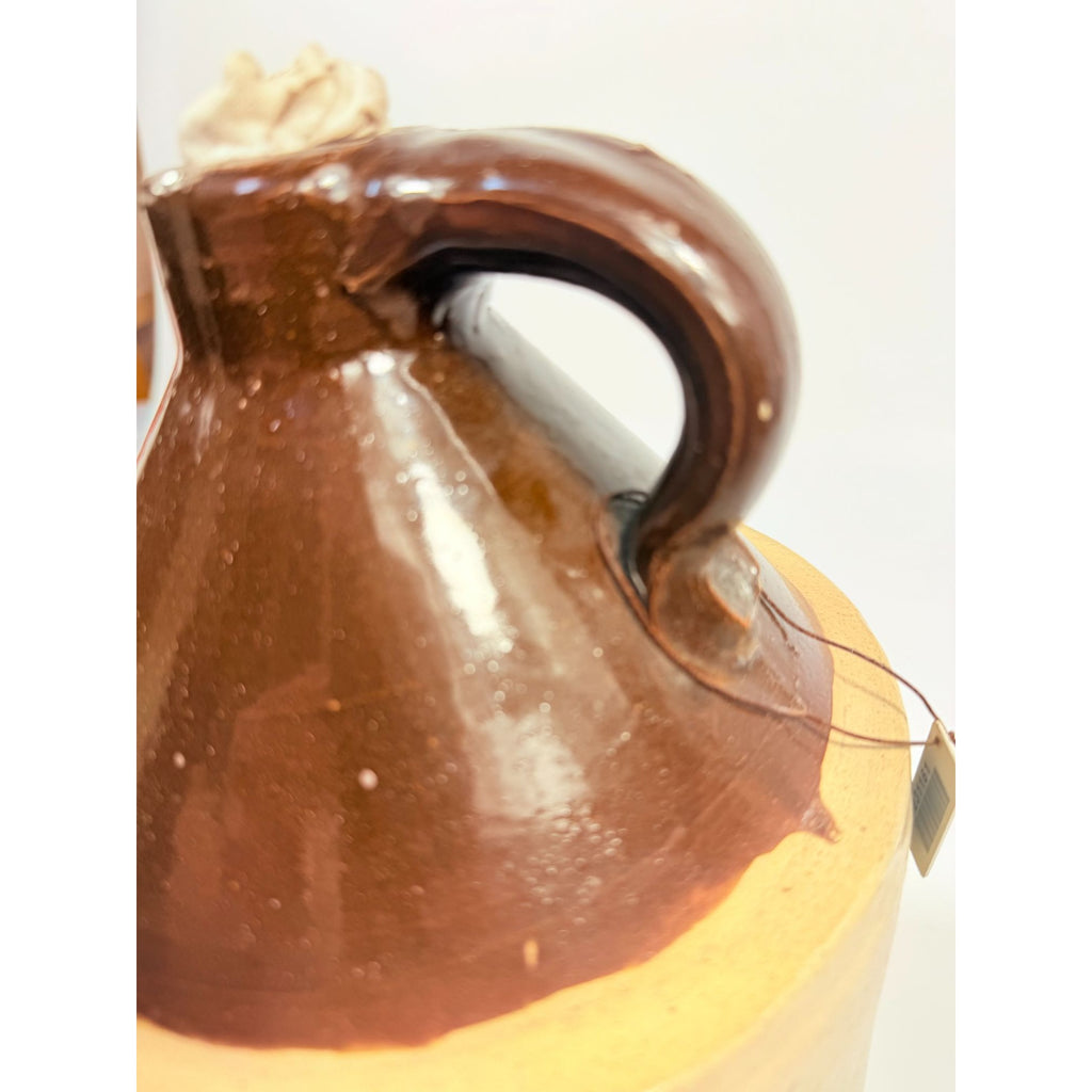 Antique Stoneware Jug • Two-Tone Brown & Cream Crock • Rustic Farmhouse Decor • Primitive Pottery with Chips Farmhouse Primitve Granny Core