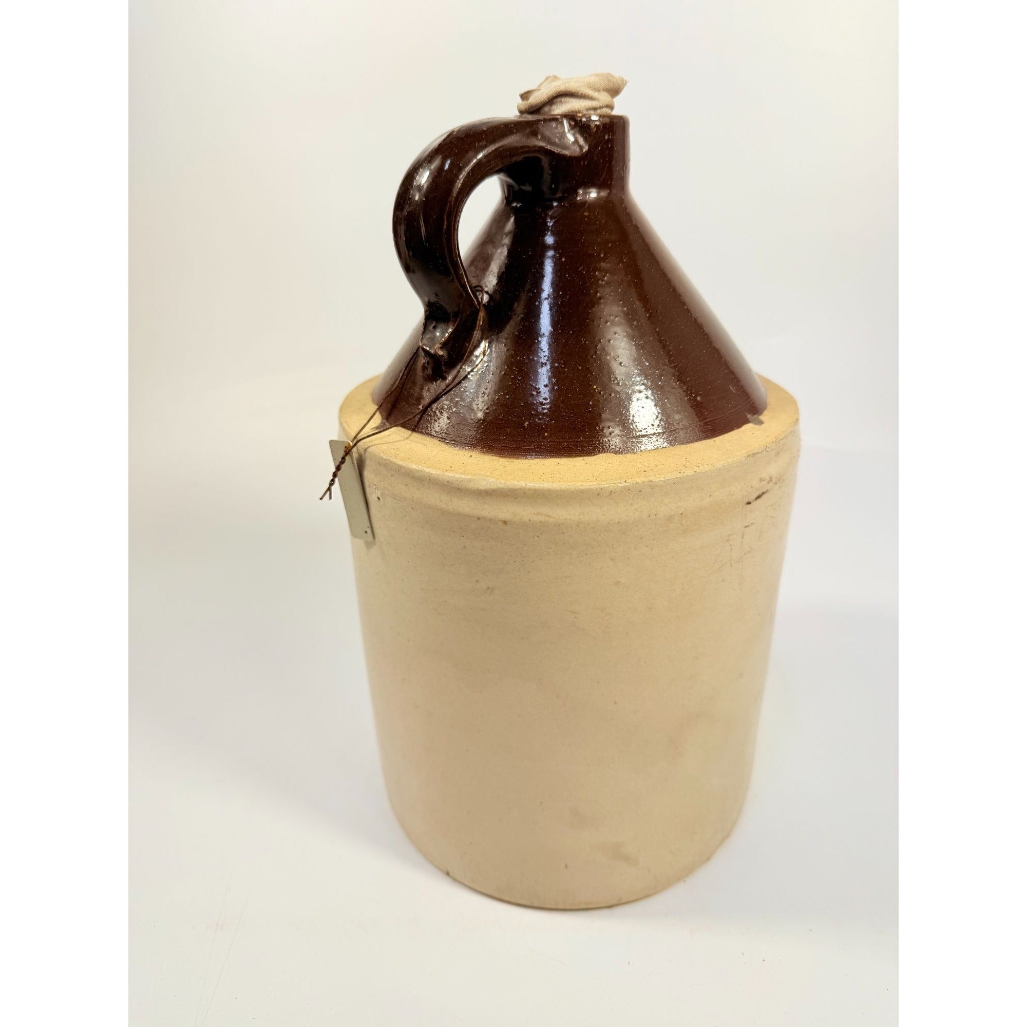 Antique Stoneware Jug • Two-Tone Brown & Cream Crock • Rustic Farmhouse Decor • Primitive Pottery with Chips Farmhouse Primitve Granny Core