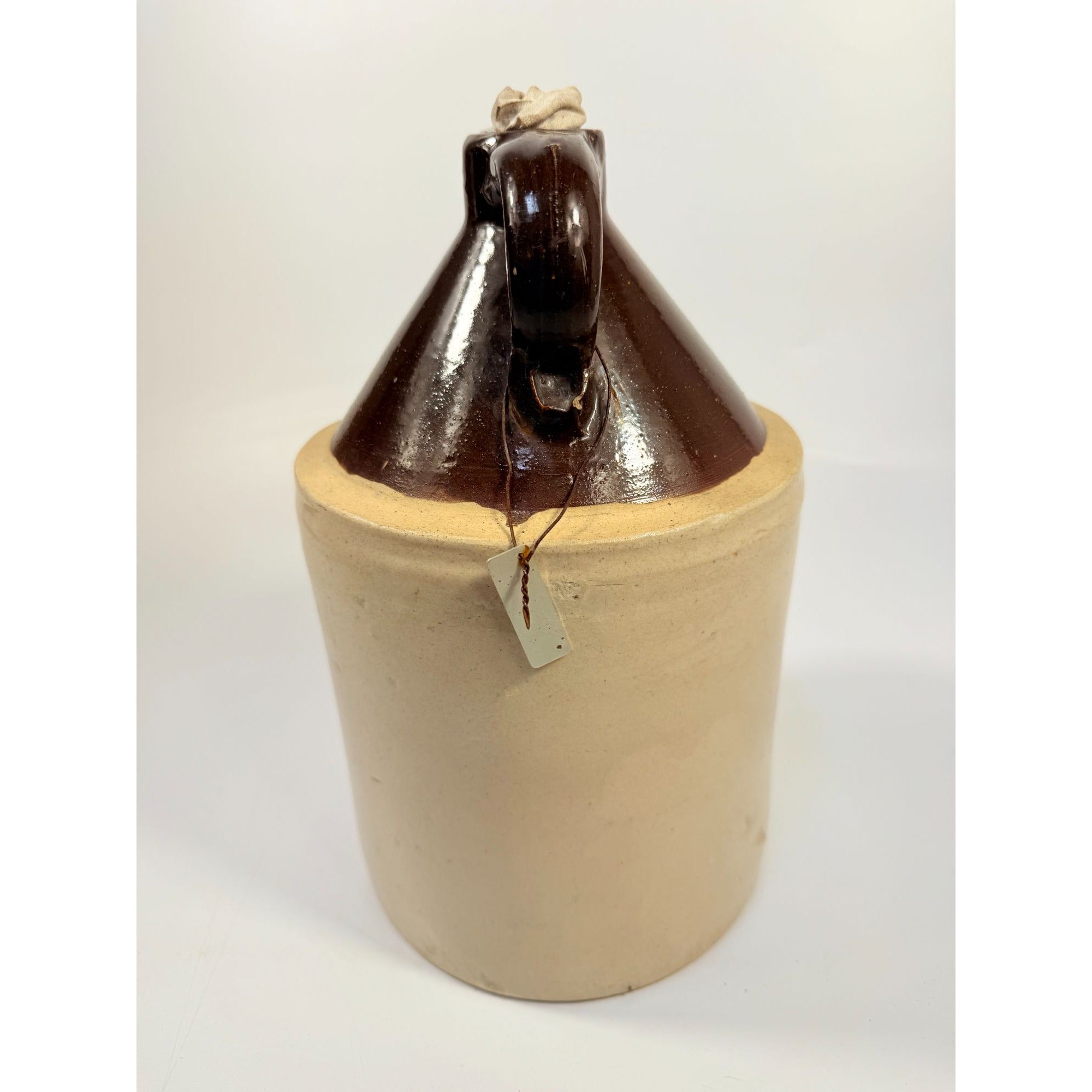 Antique Stoneware Jug • Two-Tone Brown & Cream Crock • Rustic Farmhouse Decor • Primitive Pottery with Chips Farmhouse Primitve Granny Core