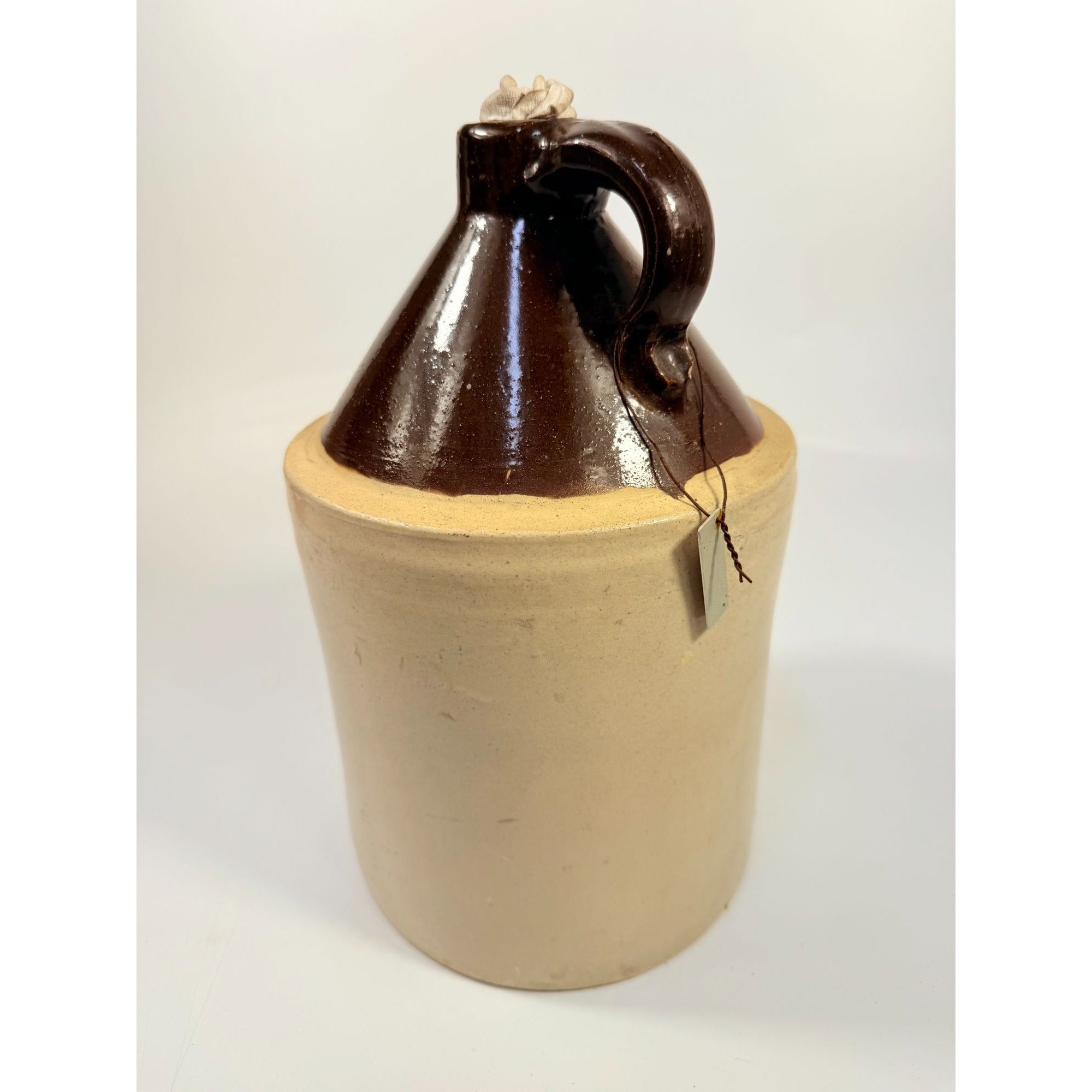 Antique Stoneware Jug • Two-Tone Brown & Cream Crock • Rustic Farmhouse Decor • Primitive Pottery with Chips Farmhouse Primitve Granny Core