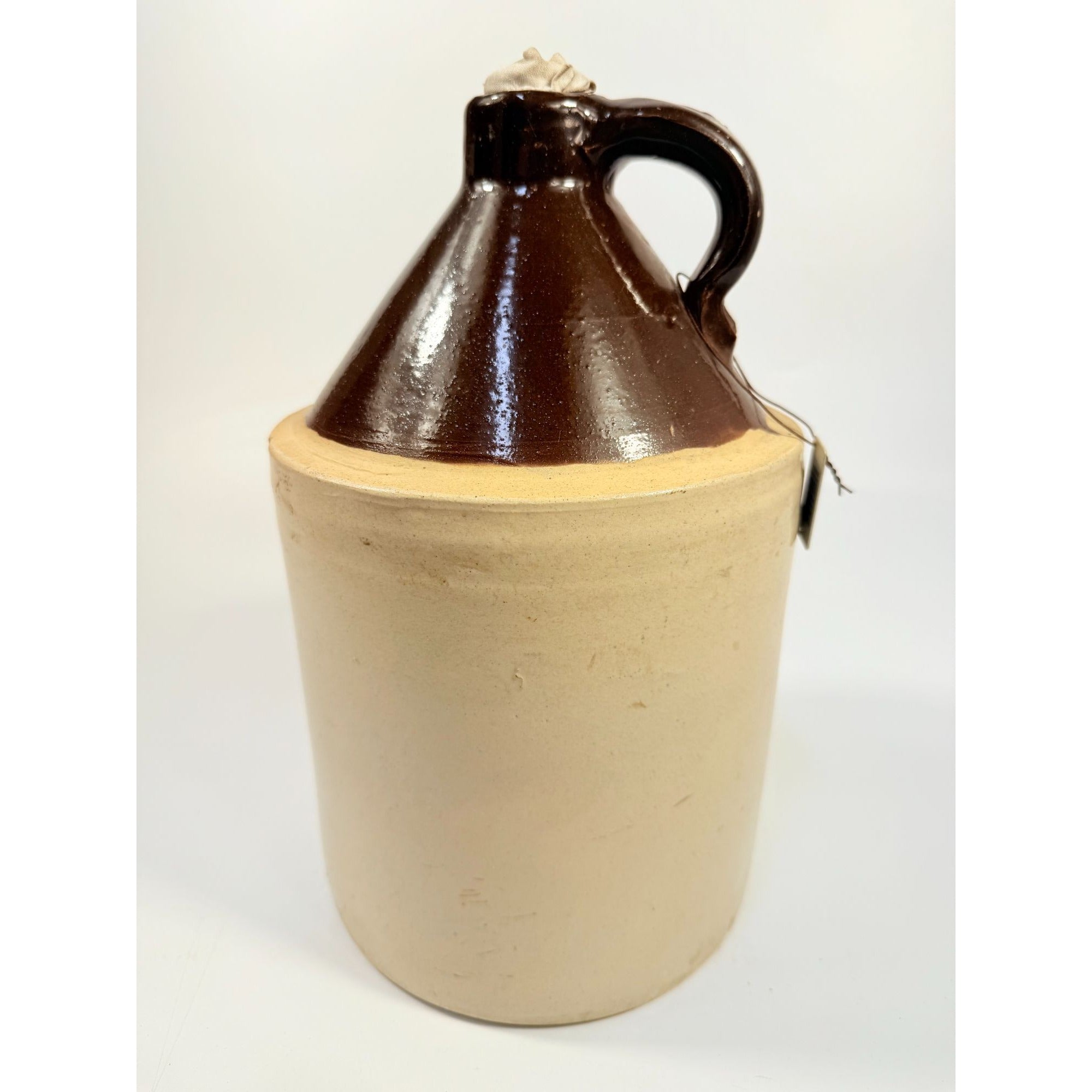 Antique Stoneware Jug • Two-Tone Brown & Cream Crock • Rustic Farmhouse Decor • Primitive Pottery with Chips Farmhouse Primitve Granny Core