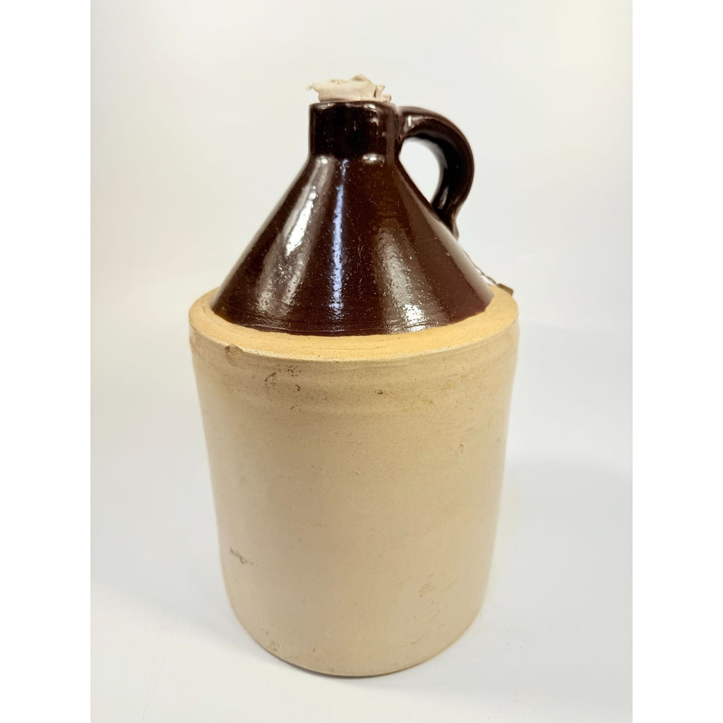 Antique Stoneware Jug • Two-Tone Brown & Cream Crock • Rustic Farmhouse Decor • Primitive Pottery with Chips Farmhouse Primitve Granny Core