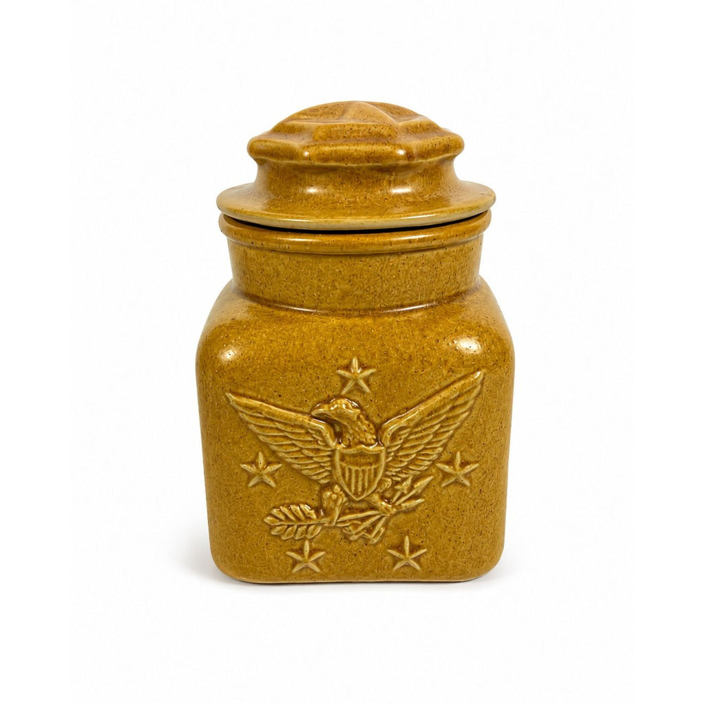 Pottery Canister Bicentennial Eagle Vintage Stoneware Chatham Potter Star American Atalier Glazed Brown Kitchenware Commemerative Collector