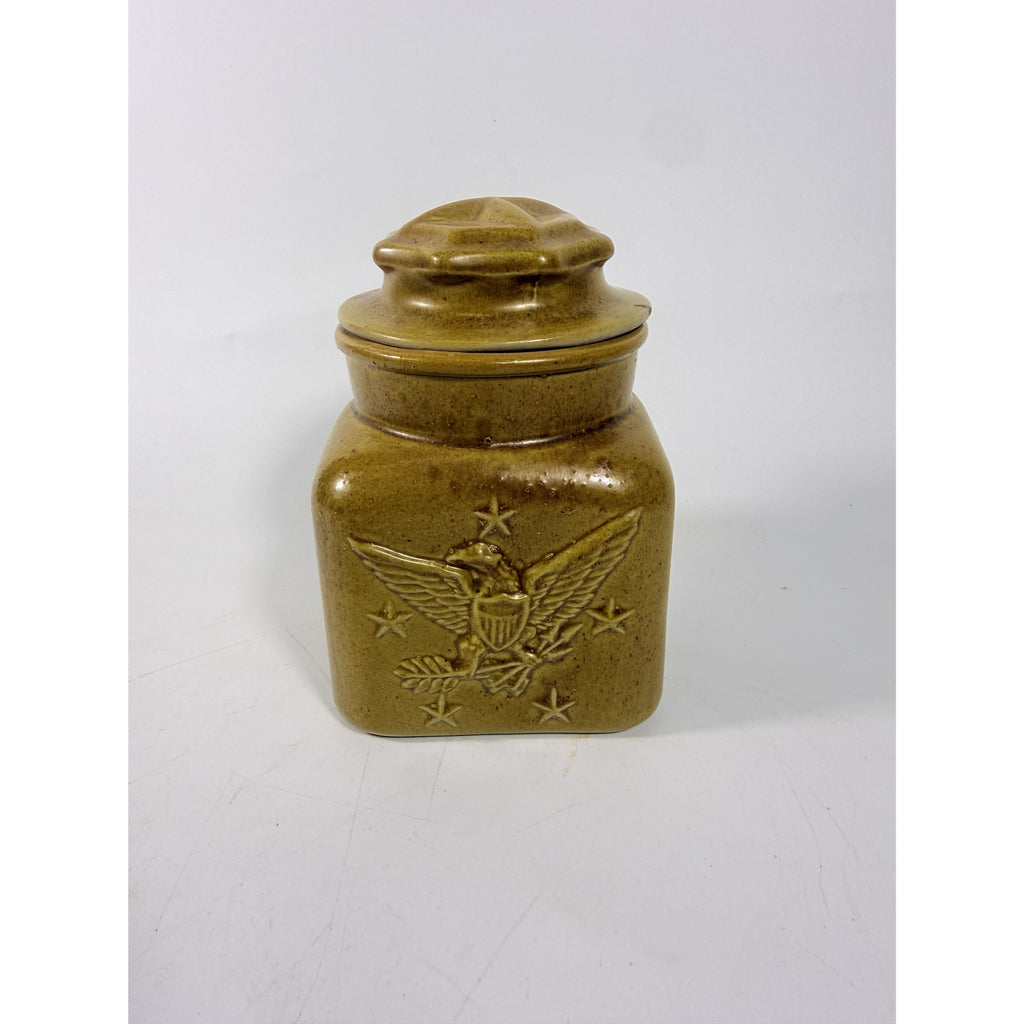 Pottery Canister Bicentennial Eagle Vintage Stoneware Chatham Potter Star American Atalier Glazed Brown Kitchenware Commemerative Collector