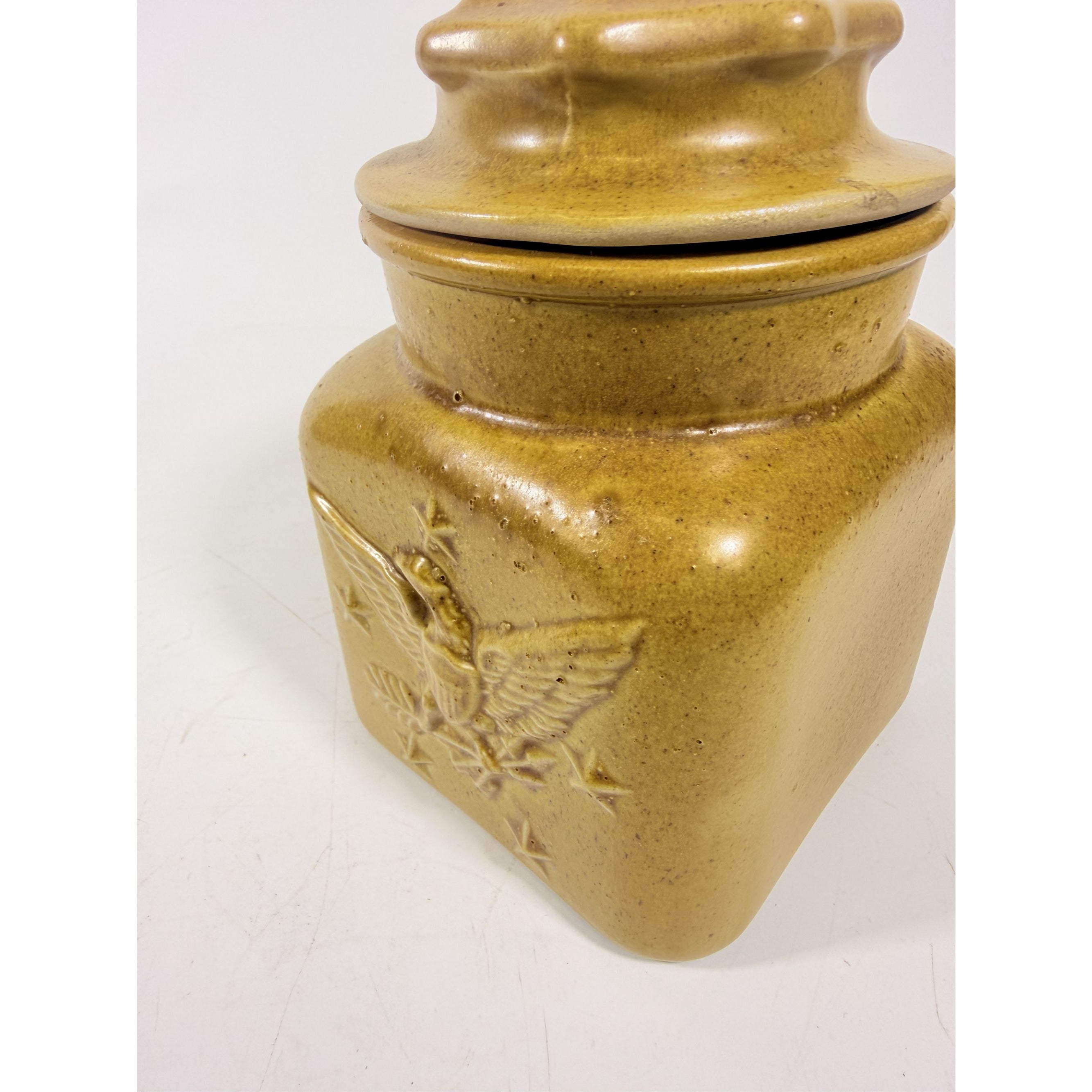 Pottery Canister Bicentennial Eagle Vintage Stoneware Chatham Potter Star American Atalier Glazed Brown Kitchenware Commemerative Collector