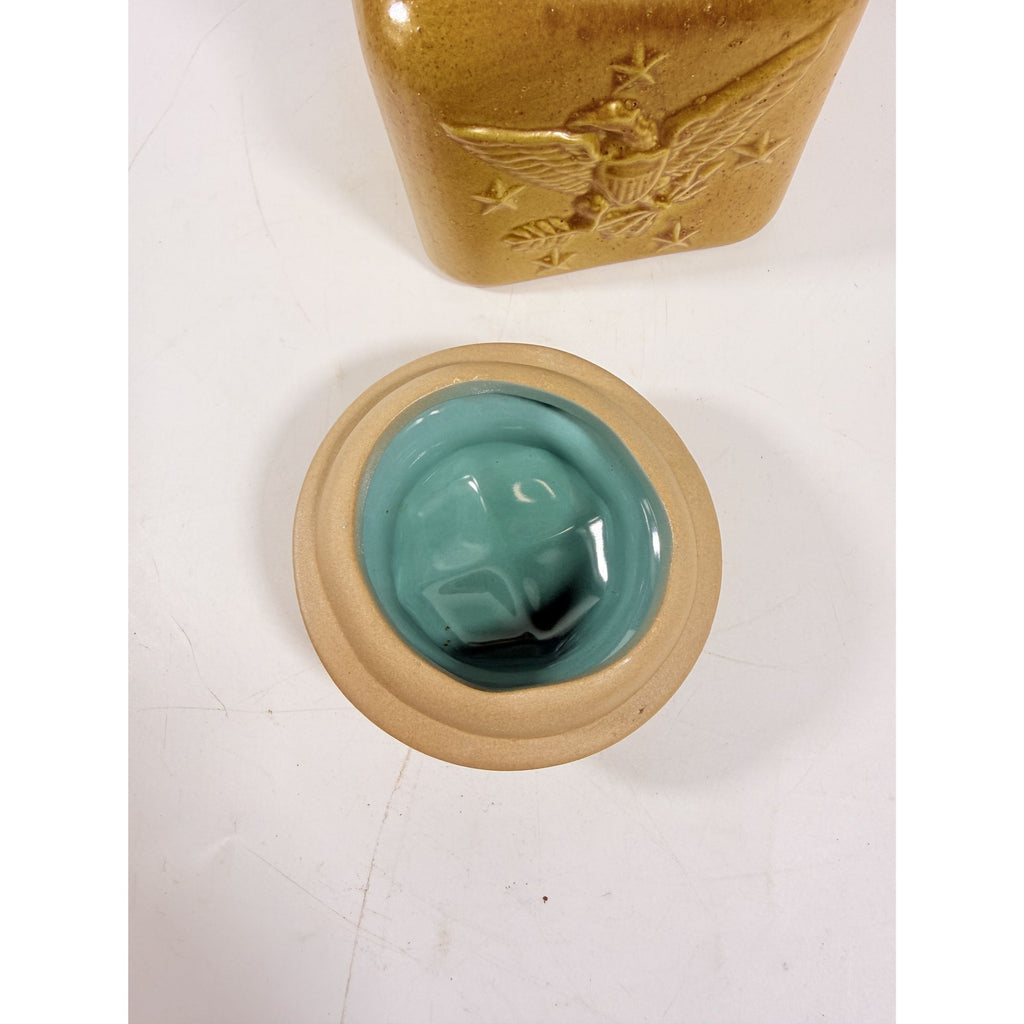Pottery Canister Bicentennial Eagle Vintage Stoneware Chatham Potter Star American Atalier Glazed Brown Kitchenware Commemerative Collector