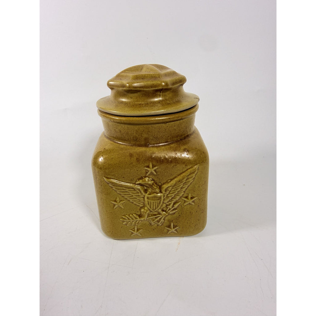 Pottery Canister Bicentennial Eagle Vintage Stoneware Chatham Potter Star American Atalier Glazed Brown Kitchenware Commemerative Collector