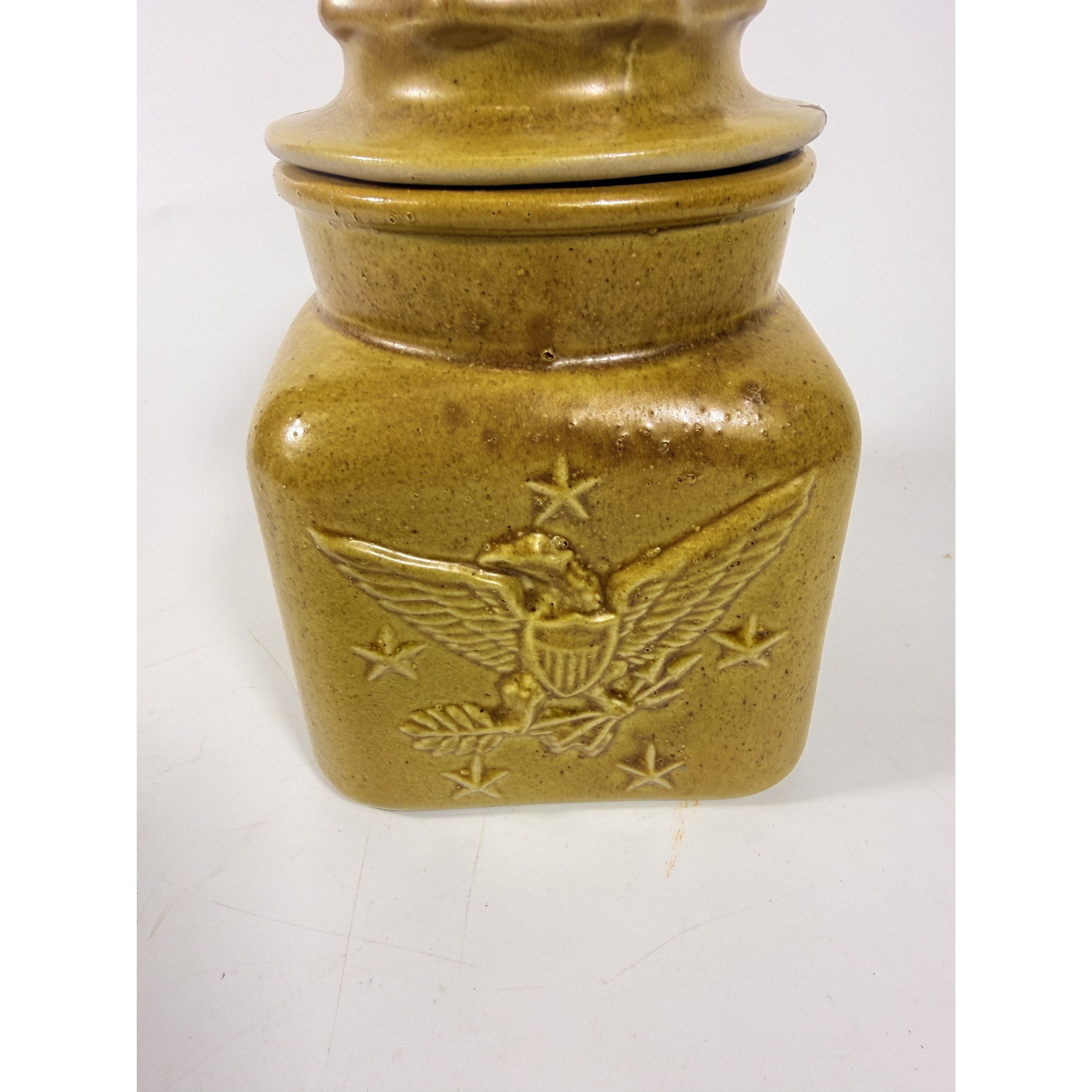 Pottery Canister Bicentennial Eagle Vintage Stoneware Chatham Potter Star American Atalier Glazed Brown Kitchenware Commemerative Collector