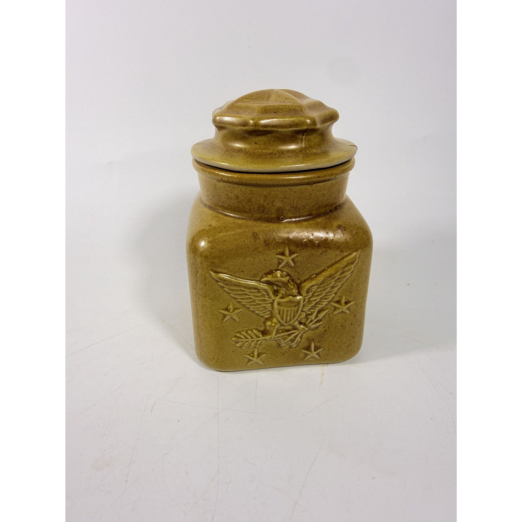 Pottery Canister Bicentennial Eagle Vintage Stoneware Chatham Potter Star American Atalier Glazed Brown Kitchenware Commemerative Collector