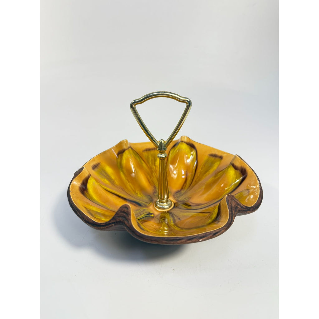 Tidbit Candy Nut Dish Handled  Sequoia Treasure Craft California Pottery 610 USA Orange  Peach Serveware Mid Century Retro Lava
