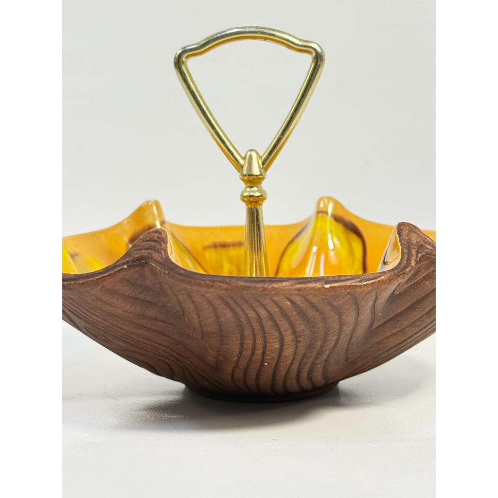 Tidbit Candy Nut Dish Handled  Sequoia Treasure Craft California Pottery 610 USA Orange  Peach Serveware Mid Century Retro Lava
