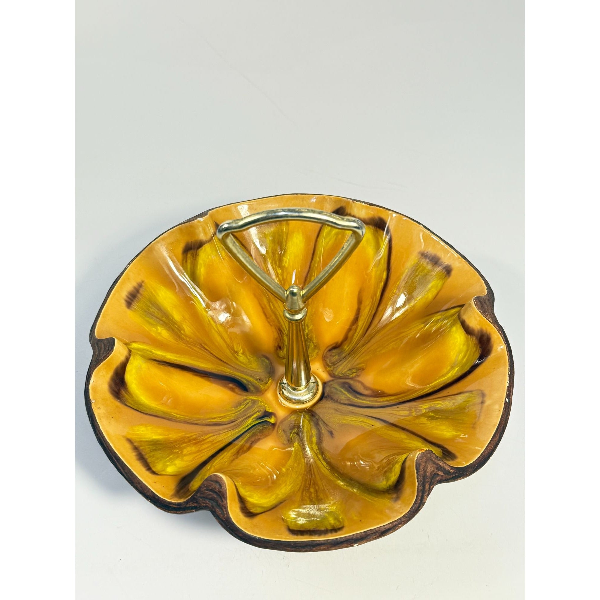 Tidbit Candy Nut Dish Handled  Sequoia Treasure Craft California Pottery 610 USA Orange  Peach Serveware Mid Century Retro Lava