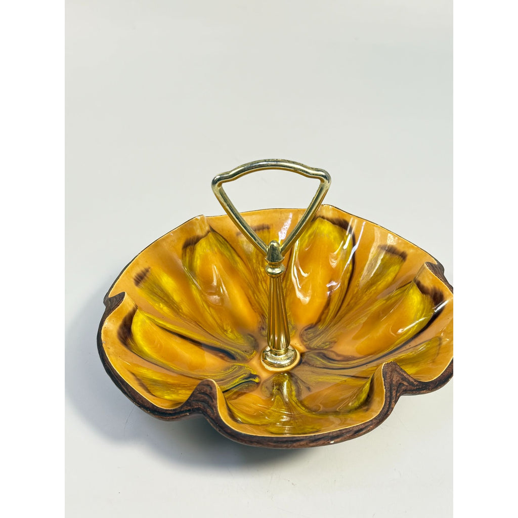 Tidbit Candy Nut Dish Handled  Sequoia Treasure Craft California Pottery 610 USA Orange  Peach Serveware Mid Century Retro Lava