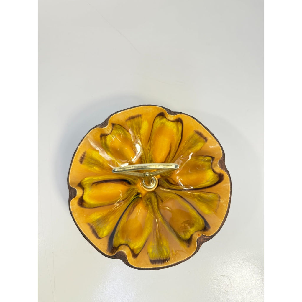 Tidbit Candy Nut Dish Handled  Sequoia Treasure Craft California Pottery 610 USA Orange  Peach Serveware Mid Century Retro Lava