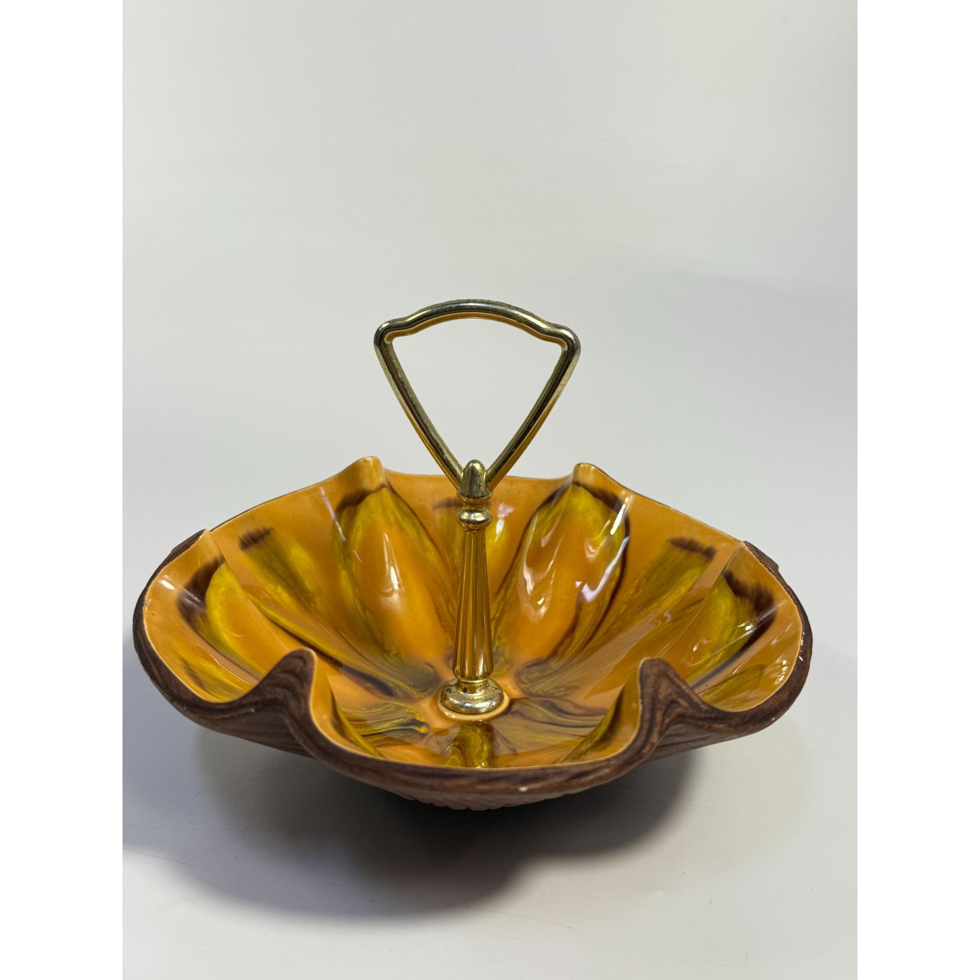 Tidbit Candy Nut Dish Handled  Sequoia Treasure Craft California Pottery 610 USA Orange  Peach Serveware Mid Century Retro Lava