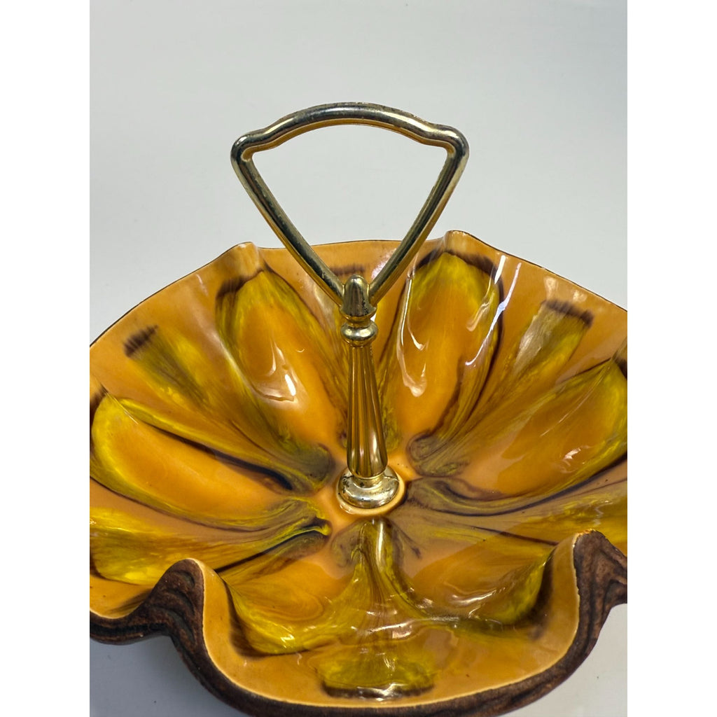 Tidbit Candy Nut Dish Handled  Sequoia Treasure Craft California Pottery 610 USA Orange  Peach Serveware Mid Century Retro Lava