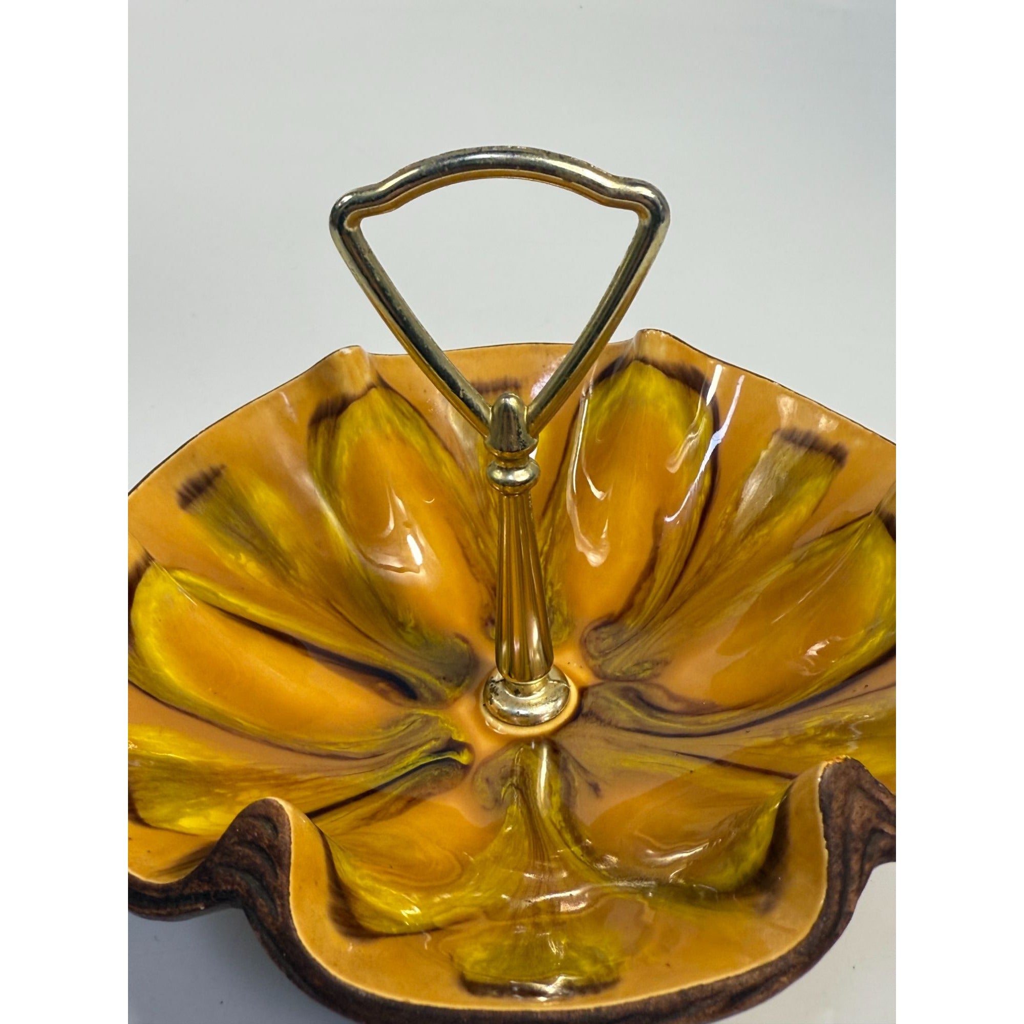 Tidbit Candy Nut Dish Handled  Sequoia Treasure Craft California Pottery 610 USA Orange  Peach Serveware Mid Century Retro Lava