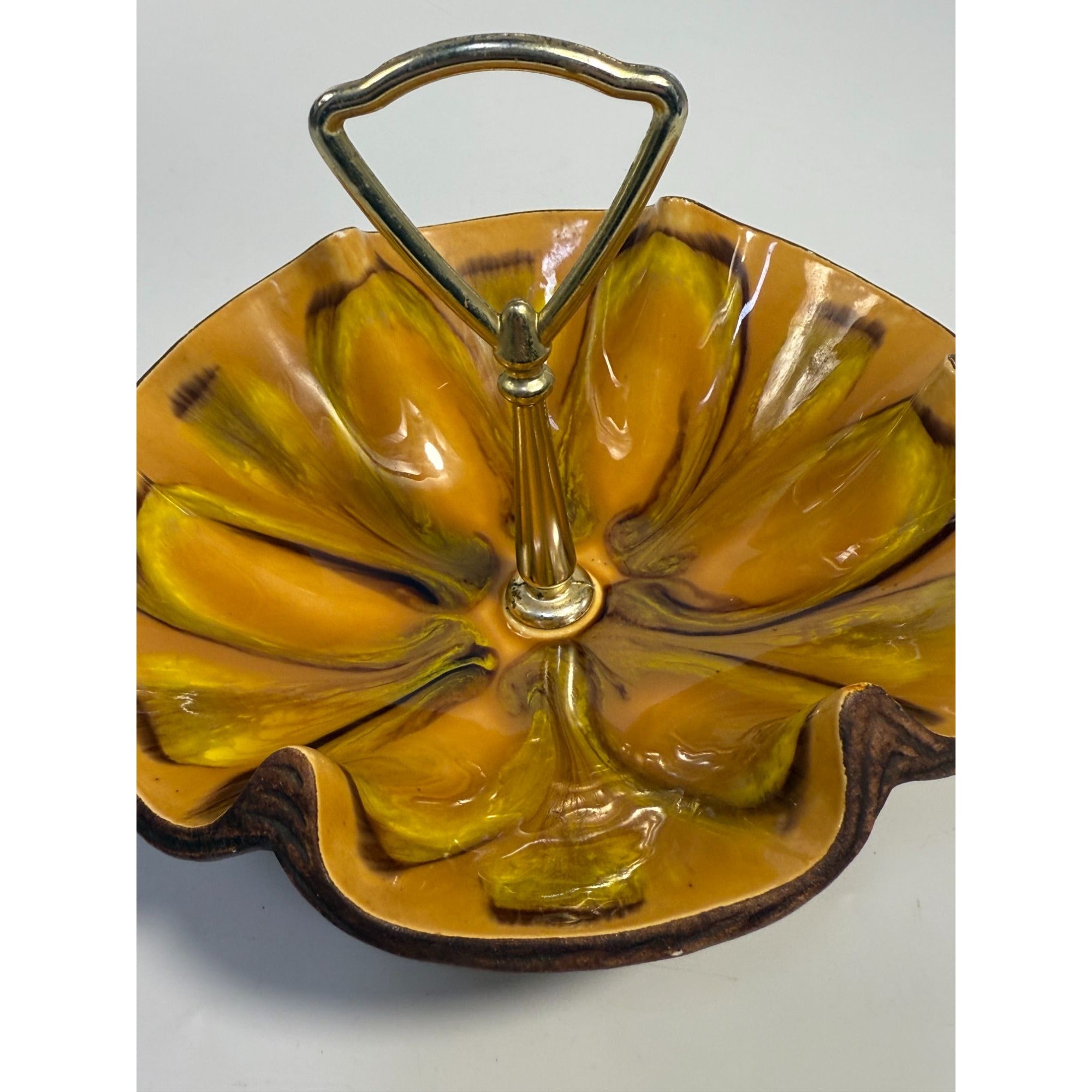 Tidbit Candy Nut Dish Handled  Sequoia Treasure Craft California Pottery 610 USA Orange  Peach Serveware Mid Century Retro Lava