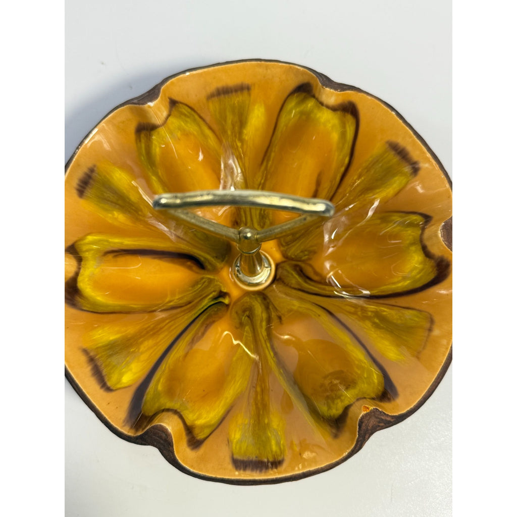 Tidbit Candy Nut Dish Handled  Sequoia Treasure Craft California Pottery 610 USA Orange  Peach Serveware Mid Century Retro Lava