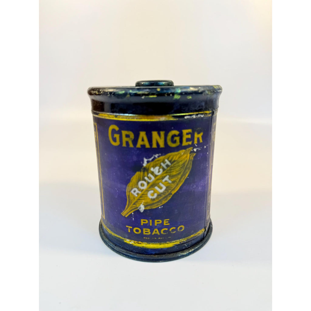 Tin Granger Pipe Tobacco Rough Cut Blue Round Tin Metal Knob Lid Canister Liggett & Myers Tobacco Co. Vintage Tobacciana Collectible 1920s