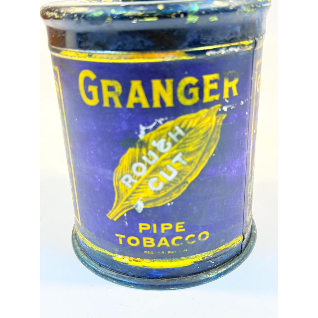Tin Granger Pipe Tobacco Rough Cut Blue Round Tin Metal Knob Lid Canister Liggett & Myers Tobacco Co. Vintage Tobacciana Collectible 1920s