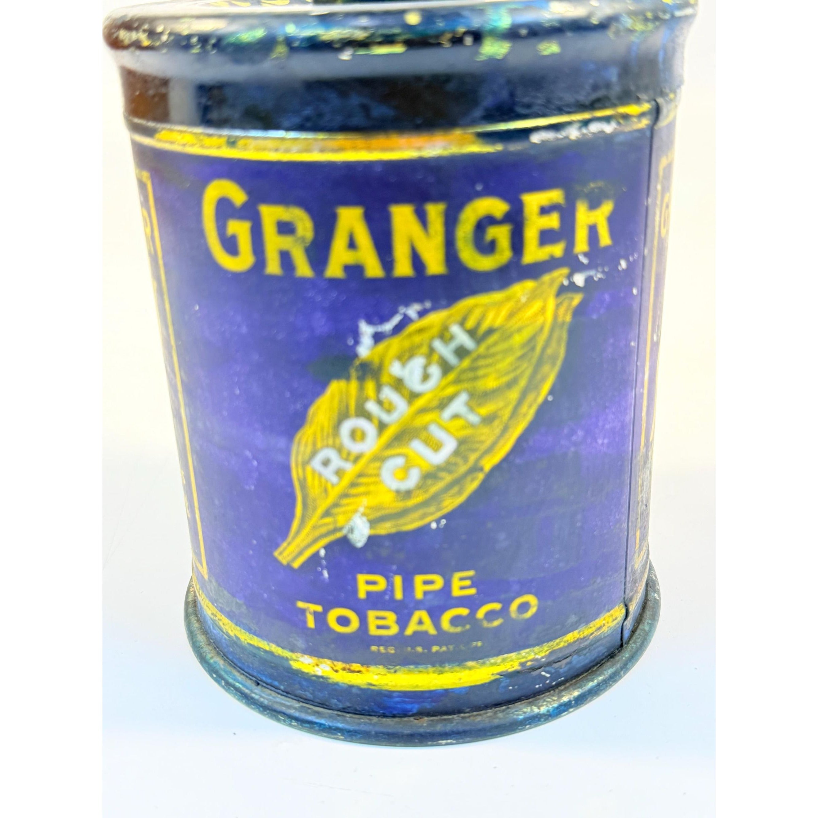 Tin Granger Pipe Tobacco Rough Cut Blue Round Tin Metal Knob Lid Canister Liggett & Myers Tobacco Co. Vintage Tobacciana Collectible 1920s