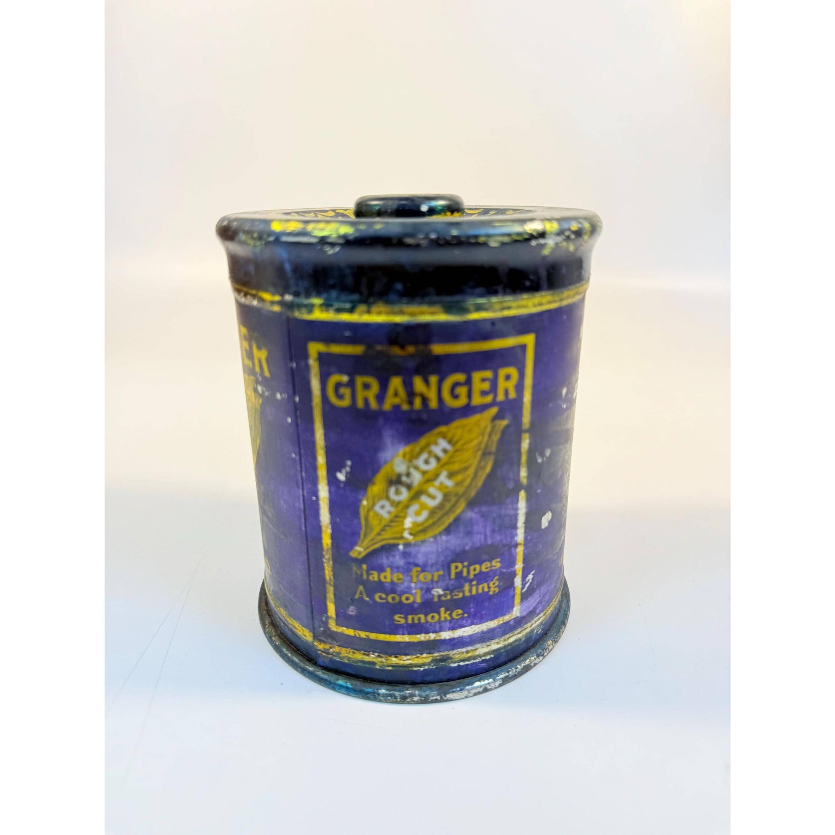 Tin Granger Pipe Tobacco Rough Cut Blue Round Tin Metal Knob Lid Canister Liggett & Myers Tobacco Co. Vintage Tobacciana Collectible 1920s