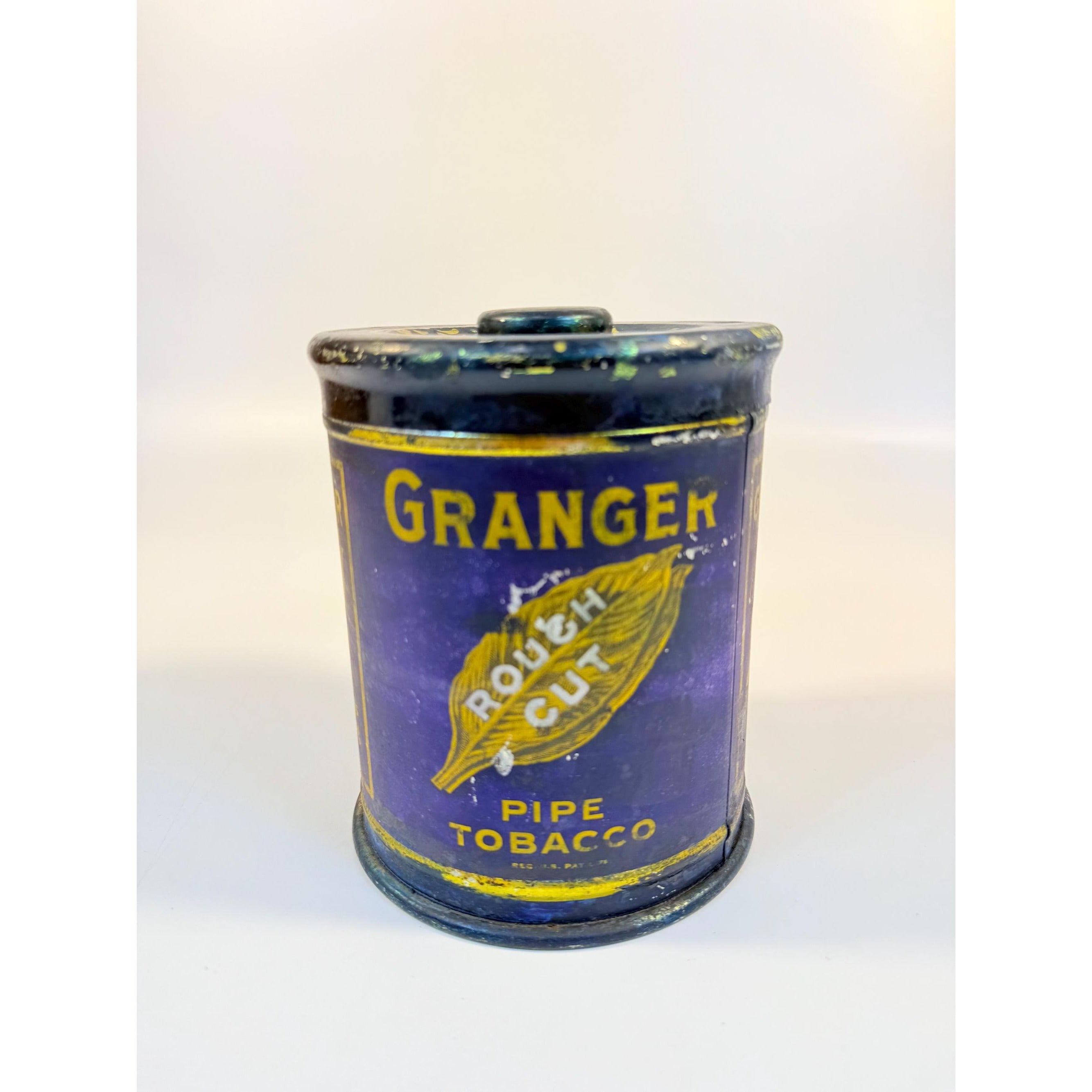 Tin Granger Pipe Tobacco Rough Cut Blue Round Tin Metal Knob Lid Canister Liggett & Myers Tobacco Co. Vintage Tobacciana Collectible 1920s