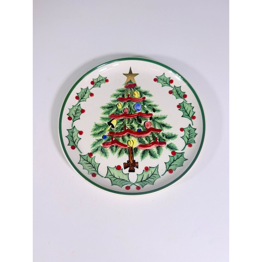 Salad plate Geo Lefton Handpainted Christmas Tree Holly and Berry Vintage Japan Replacement China Holiday Dinnerware
