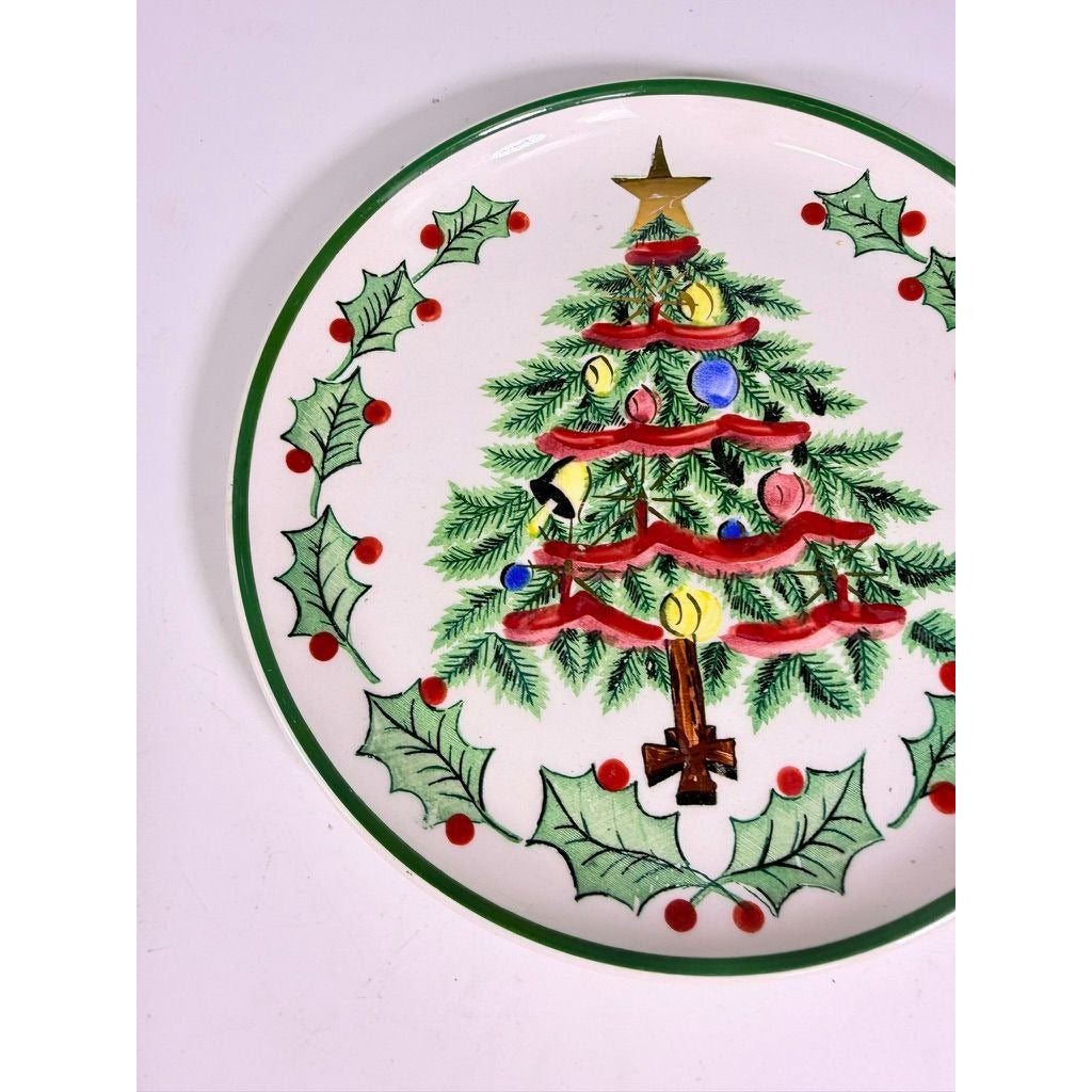 Salad plate Geo Lefton Handpainted Christmas Tree Holly and Berry Vintage Japan Replacement China Holiday Dinnerware