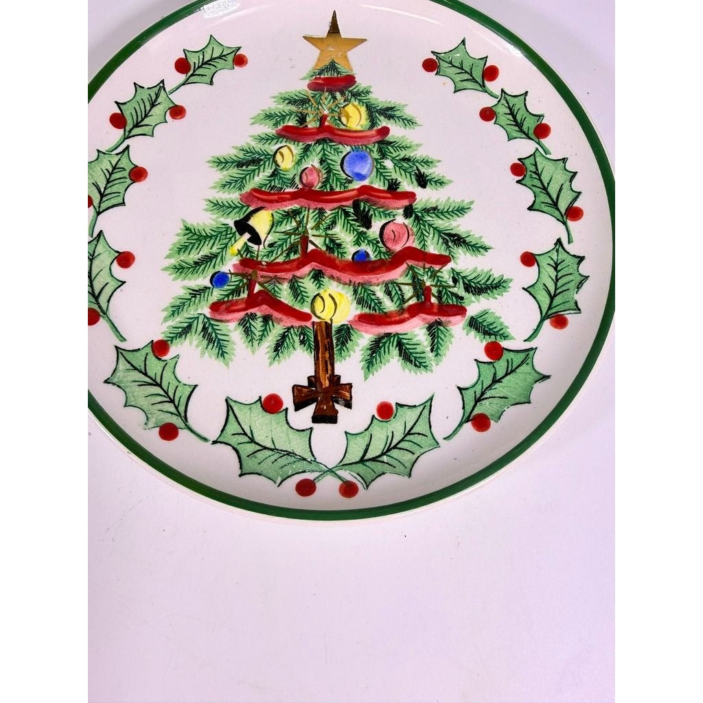 Salad plate Geo Lefton Handpainted Christmas Tree Holly and Berry Vintage Japan Replacement China Holiday Dinnerware
