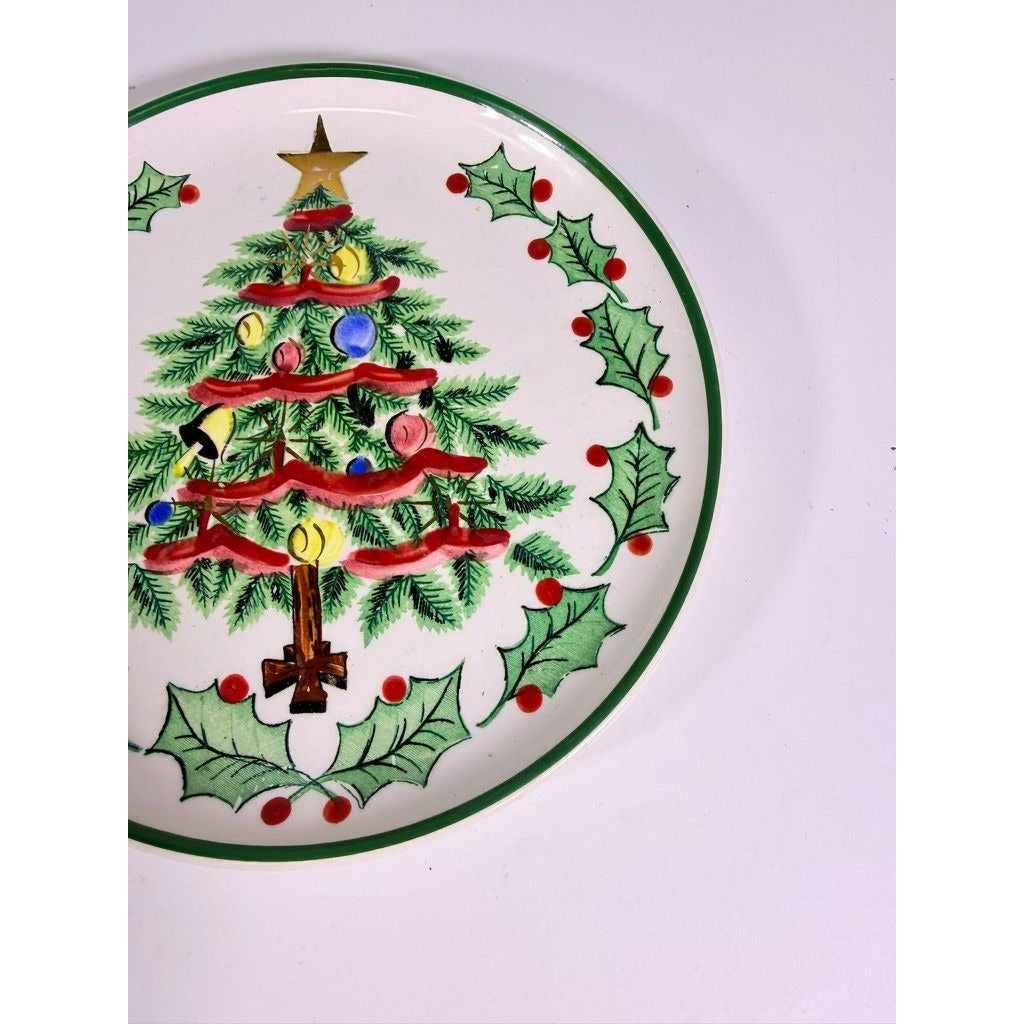 Salad plate Geo Lefton Handpainted Christmas Tree Holly and Berry Vintage Japan Replacement China Holiday Dinnerware