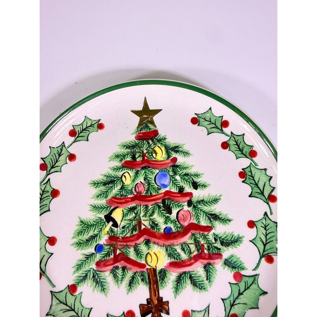 Salad plate Geo Lefton Handpainted Christmas Tree Holly and Berry Vintage Japan Replacement China Holiday Dinnerware