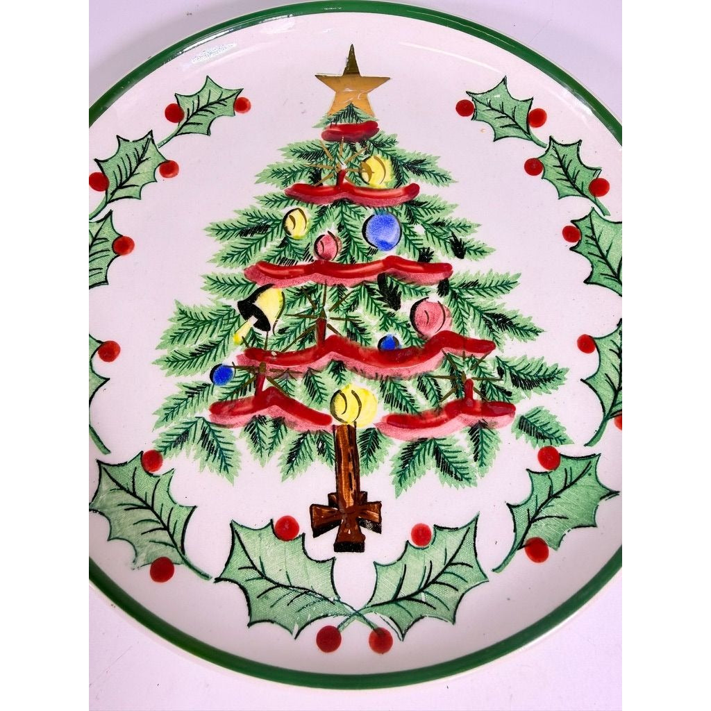 Salad plate Geo Lefton Handpainted Christmas Tree Holly and Berry Vintage Japan Replacement China Holiday Dinnerware