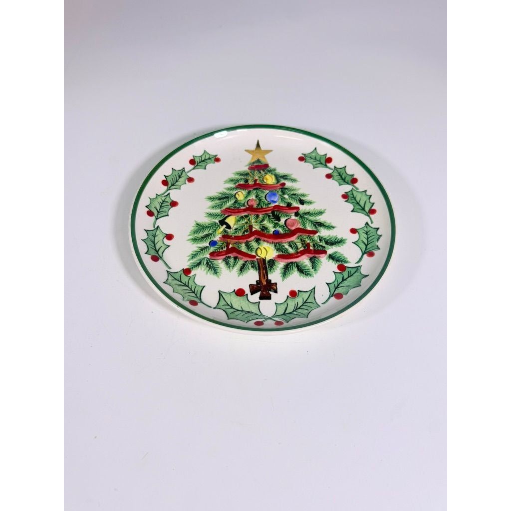 Salad plate Geo Lefton Handpainted Christmas Tree Holly and Berry Vintage Japan Replacement China Holiday Dinnerware