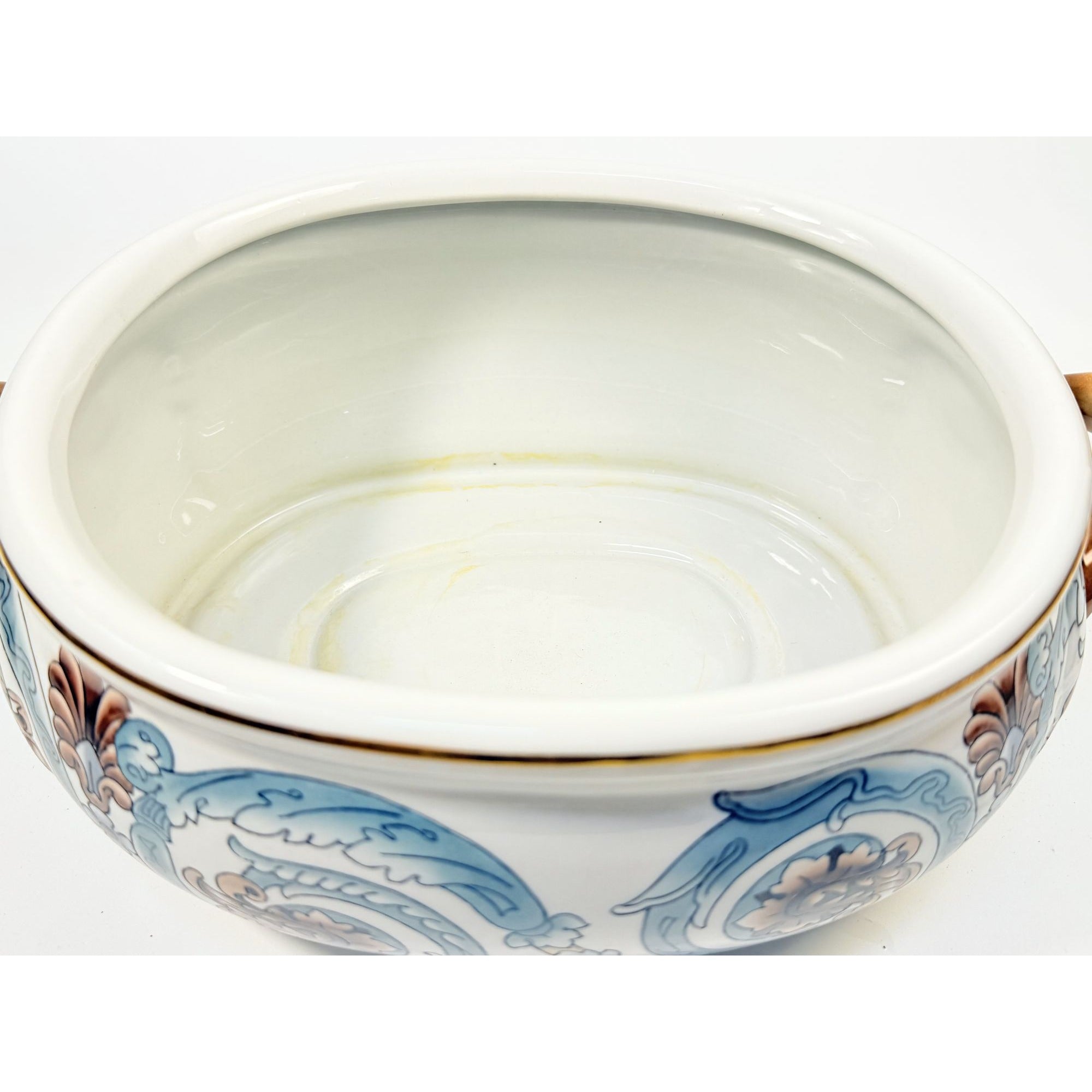Jardiniere Planter Pot Hand Painted Handled Ceramaic Teal Brown Home Decor Decorative Accents Centerpiece Grand Millennial